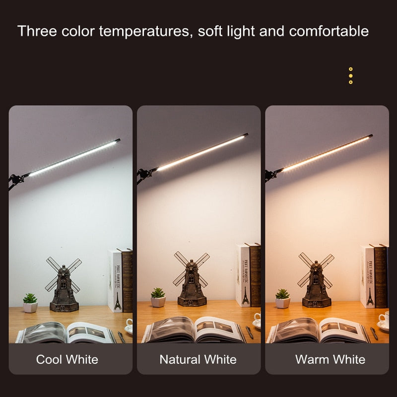 Long arm folding rotating clip desk lamp | USB touch dimming model